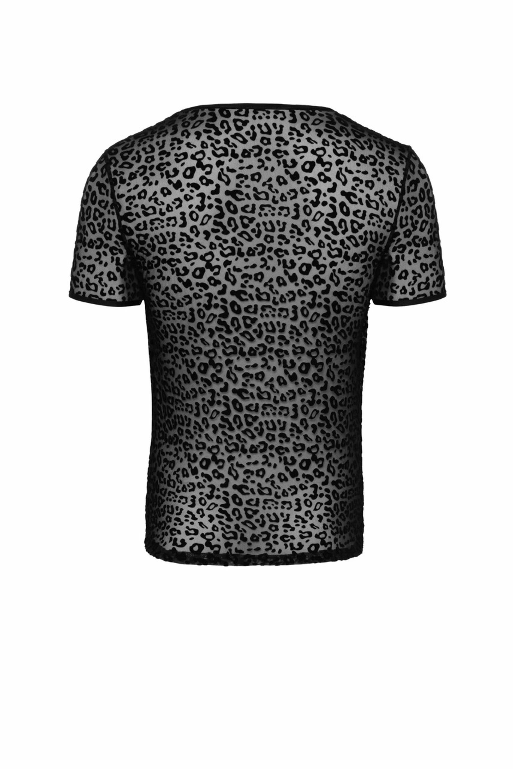 Noir Handmade H071 Leopardenflock T-Shirt mit V-Ausschnitt