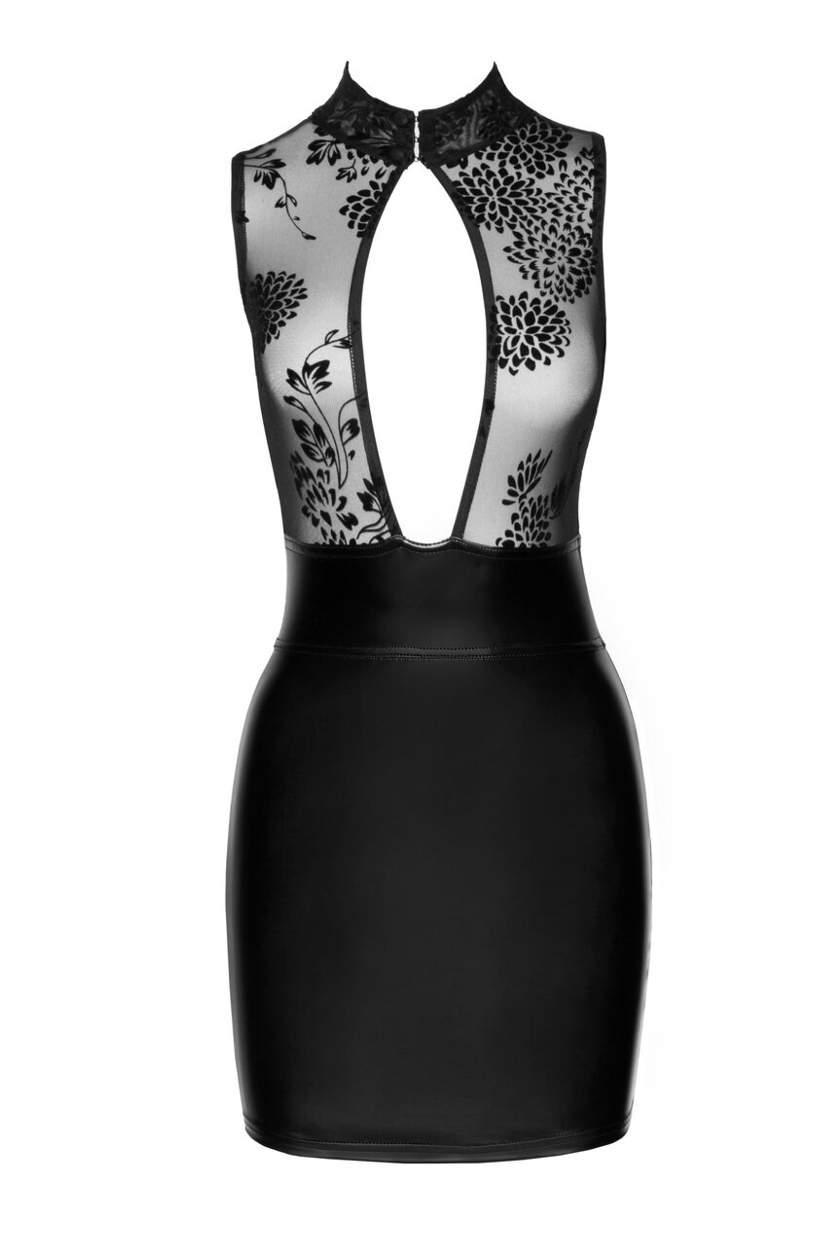 Noir Handmade F241 Kurzes sexy Kleid mit Powerwetlook Rock und Tüll-Oberteil