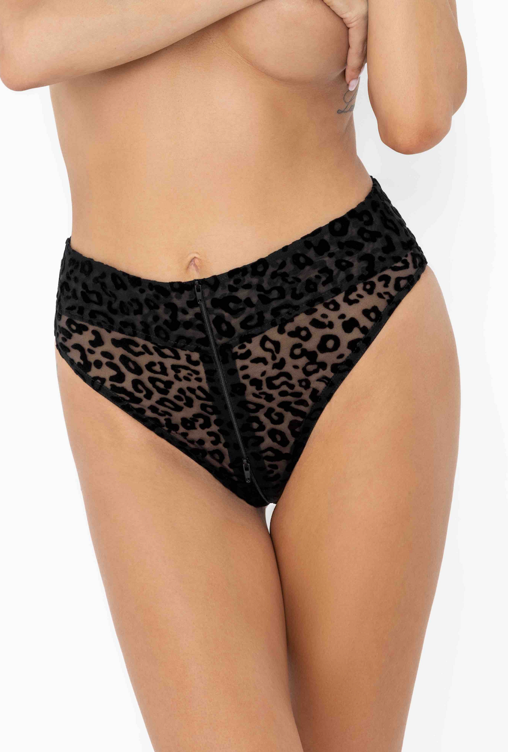 Noir Handmade F290 Panties aus Leopardenfell mit Reißverschluss