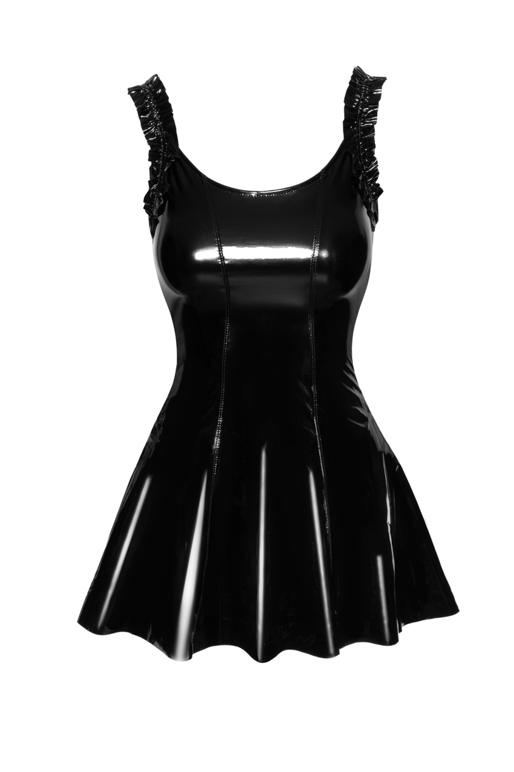 Noir Handmade F248 Kurzes PVC Kleid mit gerüschten Trägern
