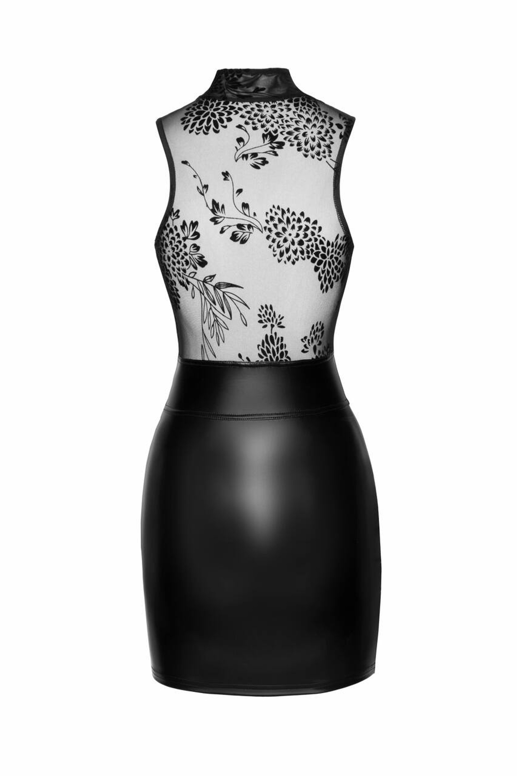 Noir Handmade F241 Kurzes sexy Kleid mit Powerwetlook Rock und Tüll-Oberteil